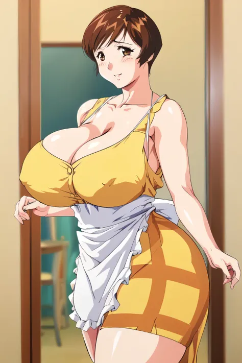 masterpiece, highest quality, High resolution, One girl, solo, sexual intercourse, Pornographic images, short hair, etsukoto, brown Eyes, fine grain, fine grain, (((Thick thighs, Plump thighs, Voluptuous thighs, Thighs alone are enough))), ((Huge and ample...