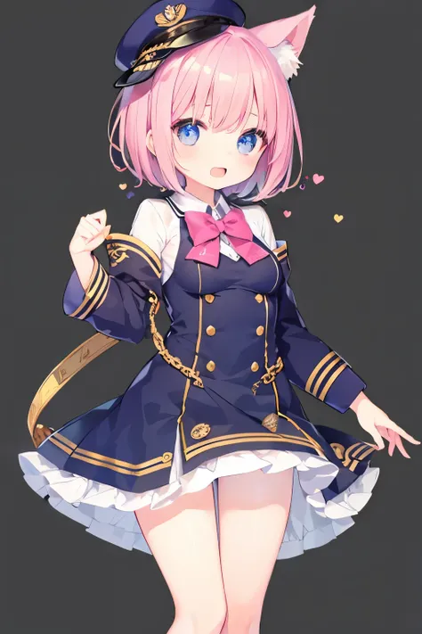 navy uniform、Very beautiful and Shining Eyes、Shining Eyes、1 Girl、Small breasts、Big Mouth、high school girl、Large Breasts、Cat ear、Transparent pink short hair、7-year-old girl