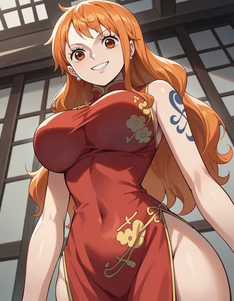 score_9, score_8_up, score_7_up, source_anime, best quality, clear face, nami, orange hair, orange eyes, long hair, large breast...