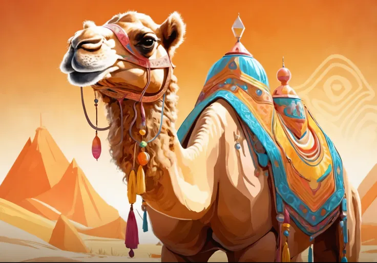 there is a camel with a saddle in the desert, wretched camel, king of the desert, camel god, camels, camel, cyborg camel, arabian features, arabian, riding a camel, #cameldeath, arabian art, coca cola in camel head, the king in the desert, camel statue, sa...