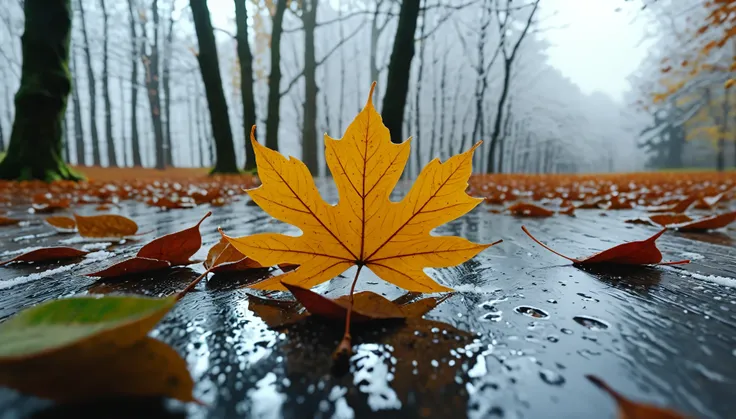 winter leaves, magical round leaves leaves falling, snow is falling thinly,nature documentry footage, youtube video screenshot, todays featured photography 4k, autumn rain turkel, nature photography 4k, november, cinematic widescreen shot, leaves and magic...