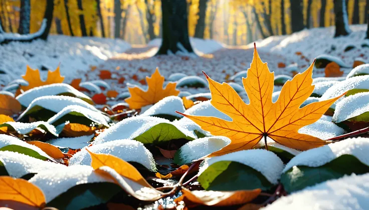 winter leaves, magical round leaves leaves falling, snow is falling thinly,nature documentry footage, youtube video screenshot, todays featured photography 4k, autumn rain turkel, nature photography 4k, november, cinematic widescreen shot, leaves and magic...
