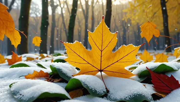 winter leaves, magical round leaves leaves falling, snow is falling thinly,nature documentry footage, youtube video screenshot, todays featured photography 4k, autumn rain turkel, nature photography 4k, november, cinematic widescreen shot, leaves and magic...
