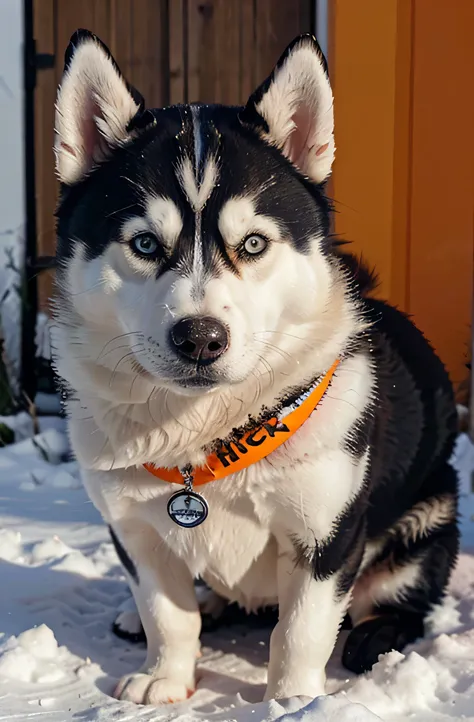 Siberian Husky dog It has the head of an orange cat. 