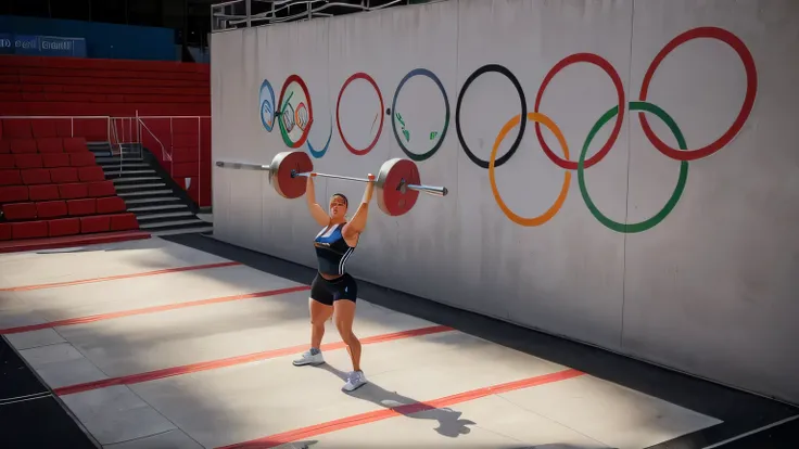 Alafiid woman lifts a barbell in front of the Olympic rings wall, John shouted, Olympic Games Photos, Alexey Egorov, Magdalena more often, Victoria Gavrilenko, 2 0 2 2 Photos, mandy jurgens 8 k 1 5 0 mpx, Strong athletic ability, Summer Olympics footage