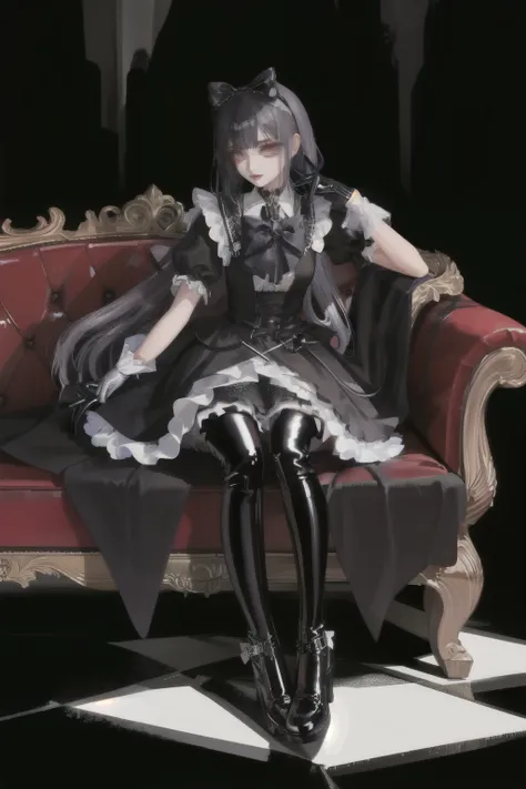 (gothic, gothic lolitafashion, dark persona:1), (corrupted dark magical girl, long hair:1.2), (gothic frilly lolitafashion dress:1.2), (latex gloves, multilayered dress:1), (shiny glossy translucent clothing, gleaming oily latex fabric:1.1), backlight, (go...