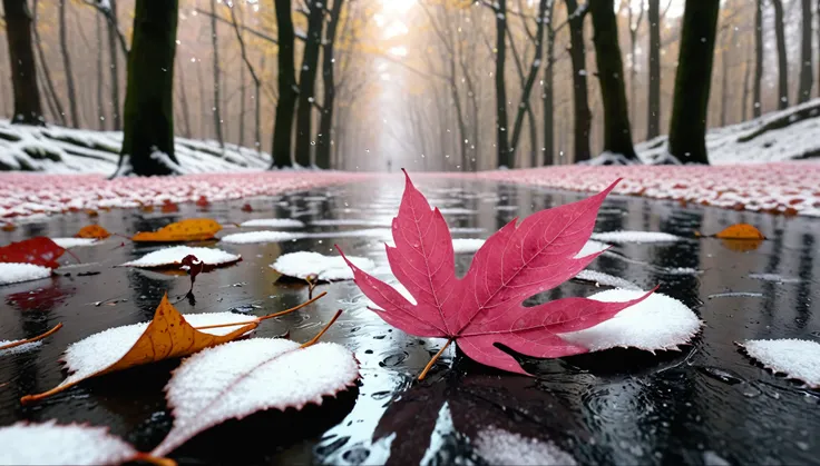 light pink leaves,winter leaves, magical round leaves leaves falling, snow is falling thinly,nature documentry footage, youtube ...