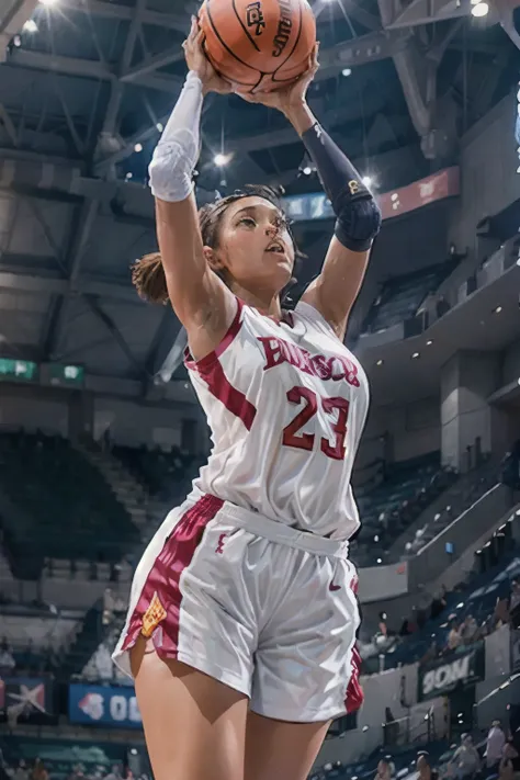 ((Womens Basketball Players)), young and beautiful girl、alone, Dunk Shot, Jumping Shoot、Close-up、Motion Blur、Dynamic Angle、stadium lighting、Blur the background、8Kdetailed, (detailed、masterpiece、Highest quality)、