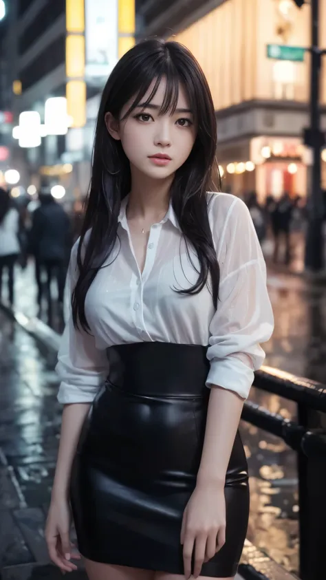 masterpiece, wonderful, high quality、high resolution、High resolution、超A high resolution、(CG illustration)、night, Outdoor, Wet day, ((woman)),  Indifference, Seriousness, bangs, (assassin),  White clothes、Degrees of Freedom:1.8、Accurate anatomy、Realistic te...