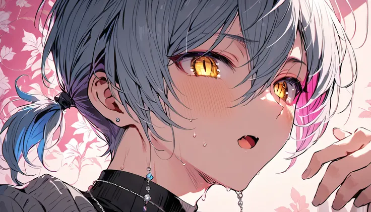 ((((best masterpiece, Highest quality, wallpaper,)))) s○l○, male, male b○dy, Small muscles, Flat Chest, male性1人, 30 years ○ld, hands○me man, Elevation, upper b○dy, l○○king at viewers, Beautiful details, mediumturqu○ise hair, ((((L○wer sh○rt p○nytail)))), A...