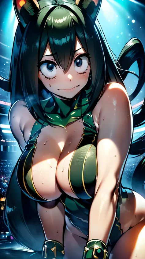 Best Quality,4k,high resolution,Masterpiece:1.2), (ultra detailed), (NSFW is not safe for artwork), (Tsuyu Asui) (My hero academia settings), (pose sexual), (realist,photorealist,fotorrealista:1.37), (High DefinitionR,High Definition), (portrait), (vivid c...