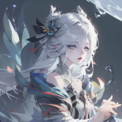 1 Girl,Solitary,1 Girl,Solitary,((Beautiful and delicate eyes)), (Detailed lighting),Depth of Field,(White hair),Silver Eyes,Hair covering one eye,(safflower ), Flowering,Long hair,Black cape,wet,callous,look back,night,Starfall,rain,FOG,safflowers falling...