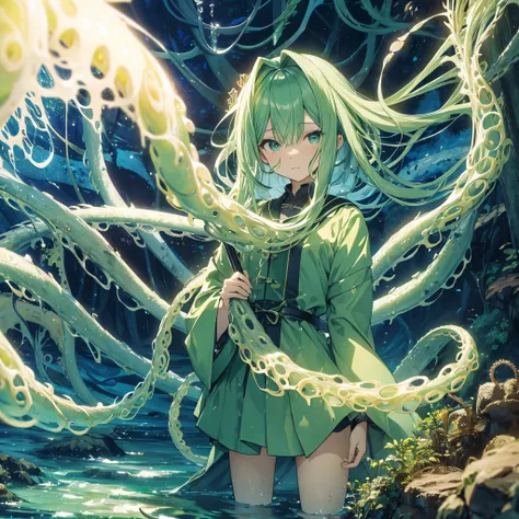 Tentacles、Tentaclesの魔物、Inside the cave、Im damp、何本ものTentacles、Wavy、Feeling unwell、green、that&#39;Slimy、At the mysterious lake、muddy lake、greenの湖、greenの水、Water Drop、constrained