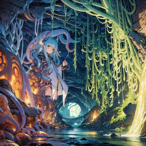 Tentacles、Tentaclesの魔物、Inside the cave、Im damp、何本ものTentacles、Wavy、Feeling unwell、green、that&#39;Slimy、At the mysterious lake、muddy lake、greenの湖、greenの水、Water Drop、constrained