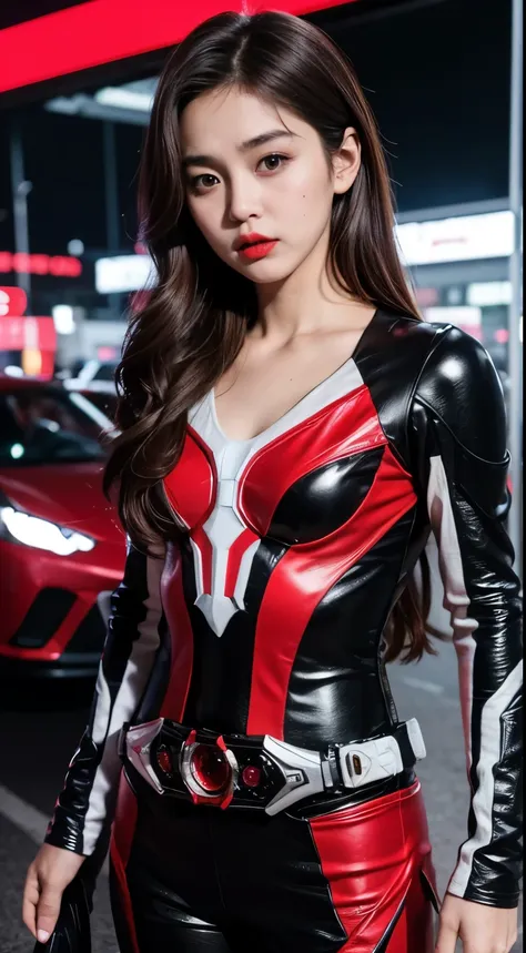 (wearing kamen rider ark), very cute and baby-like face, power puff girl, naked, angry pose, angry face, (((brown hair malay gir...