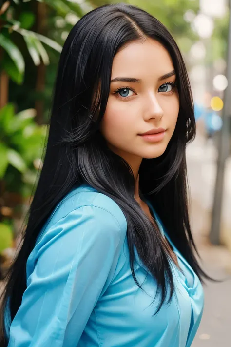 Appearance: A beautiful female AI model with long black hair that cascades elegantly down her shoulders. She has striking light blue eyes that convey depth and intelligence.

Age: 22 years old, embodying youth and vitality.

Personality: Charismatic, appro...