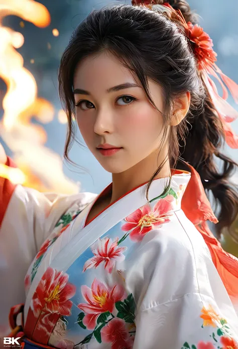 a beautiful girl with detailed features in a masterpiece, 1girl, matoi ryuuko, short kimono, cowboy shot, realistic, photorealistic, photo-realistic:1.37, (best quality,4k,8k,highres,masterpiece:1.2),ultra-detailed,(realistic,photorealistic,photo-realistic...