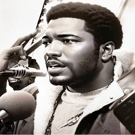 man Fred hampton speaking into the microphone, may 6 8, photograph credit: AP, Revolutionary, destacados, uma cAPa de álbum, Wikipedia, black male, journalism photo, press photo