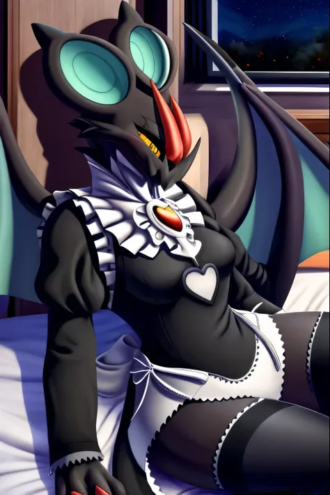 uploaded on e621, explicit content, (biozs, kakiikada) female, solo, (anthro, furry), noivern, wings, tail, close-up, bedroom se...