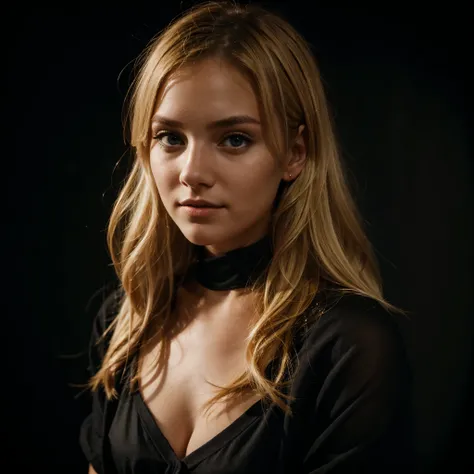 super cute blonde woman in a dark theme