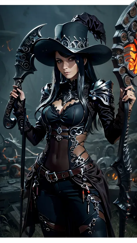 high resolution ultra detailed photography of a female necromancer with a bone scythe in her hand, female necromancer with cloth...