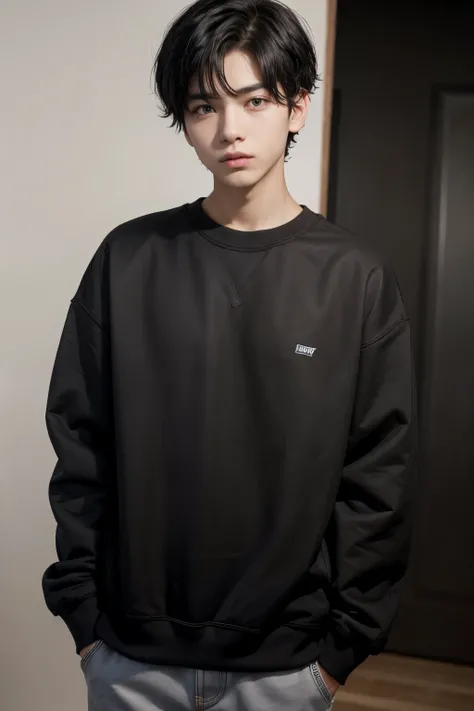 Boy with short black hair dark skin black sweatshirt