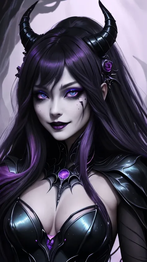 Esoteric arachnids lady, Spider Queen Elise, League of Legends, Esoteric arachnids, Combat Stance, ( body formed from metallic mauveine and metallic black liquid metallic paint twisting into a beautiful interpretation of the female figure), length, Sharp F...