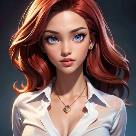 (a young sexy redhead, perfectbody, posing with a semi-open dress shirt, role model, neckleace, internship, Luxury Salon),(oil painting),(face detailed ,gorgeous eyes, detailed lips),(best qualityer, high resolution:1.2),(realisitic),(portraite),(swirly vi...