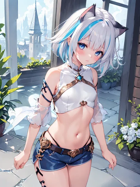 (Masterpiece, Slim Body, Delicate Fingers: 1.2), Best Quality, (Illustration: 1.2), (Hyper Detail), Eye Focus, Ultra Detail, (Fine Detail), (Intricate Detail), HDR, (Ultra Detail: 1.15), (Soft Light: 1.2), 1girl, (adventure outfits:1.5), (crop top), (fanta...