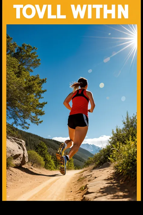 trail competition with a sporty woman running making a poster or flyer
