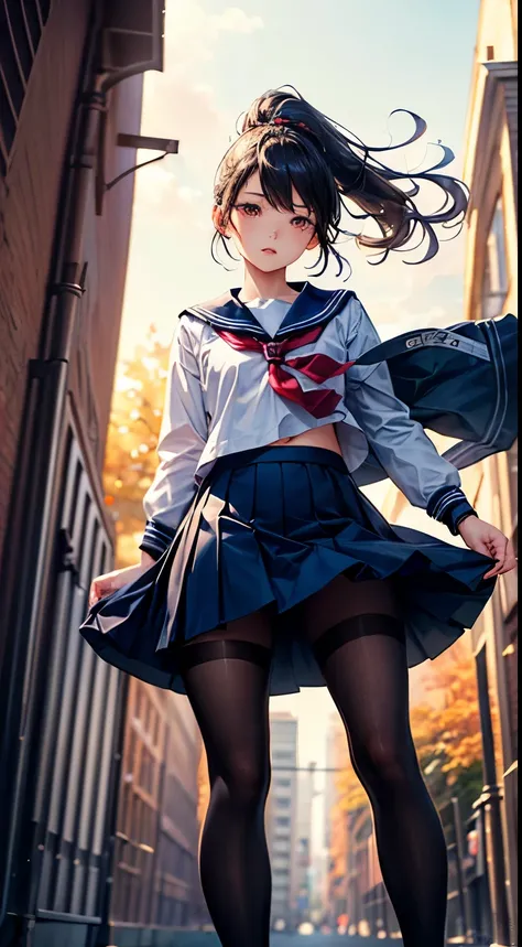 ((masterpiece)), ((Highest quality)), (Very detailed), ((Cute high school student)), (nice), ((sexy)),  ((Very detailed)),  (8k), Highest quality, (beautiful), Watercolor illustration, Focus on the face, whole body, autumn,  alone, Sailor suit, beautifulロン...