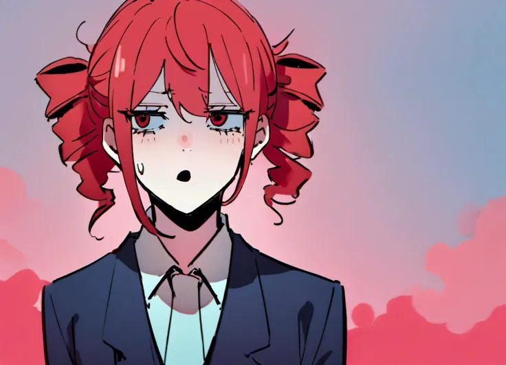 Red hair, whistling, school blazer, dumb face, pretending not to know