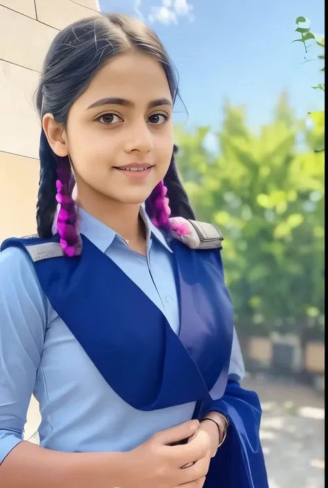 Raw photo , 1 girl ,Wearing salwar kameez uniform, teen school girl, with plait , professional photographer, (hdr:1.4), masterpiece, ultra-realistic 8k, perfect artwork, intrincate details, cute face, award winning photograph, (Best quality, 8k, 32k, Mas...