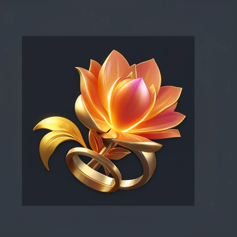 Close-up of a flower，Wearing a gold ring, game icon Programming, 3d icons for mobile games, Game Icon Assets, Magic spell icon, Programming art, Holy Flame Crown Spell, Programming 3 d, Object Art, Game assets, Programming game art, mobile Game assets, Pro...