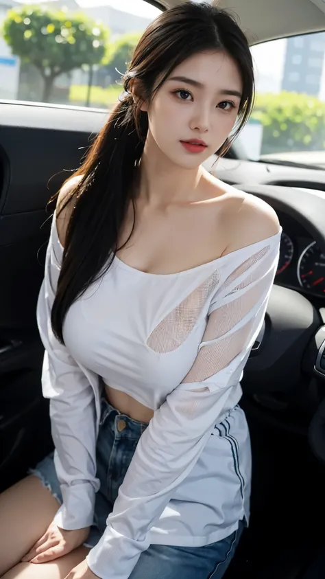 ((huge breasts 아래)), (Straight shoulder-length hair: 1.2), black hair,short ponytail，upper body, （very detailed CG 8k 벽지），（Incredibly stylish and beautiful.），（masterpiece），（best quality：1.0），（초high resolution：1.0），A beautiful light came in，Perfect 번개，Reali...