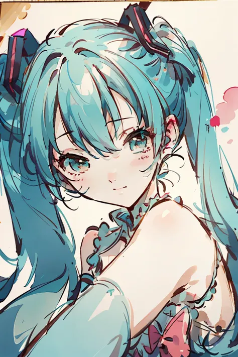 hatsune miku, pretty face, painting