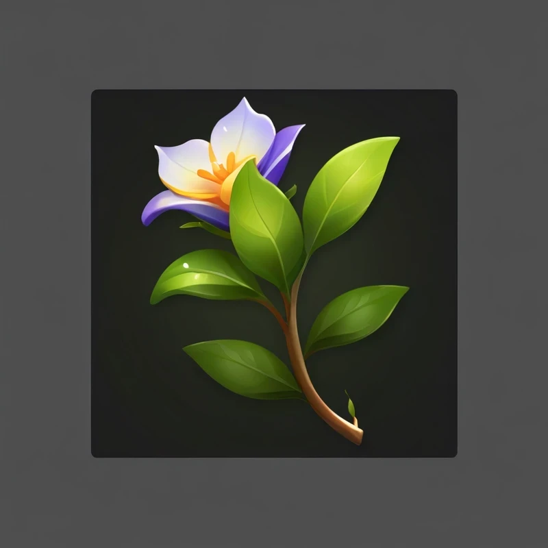 There is a flower growing on a stem with leaves, Stylization of vegetation, game İcon asset, Game assets for plants and trees, Stylization Art, slight bloom, unknown, game İcon stylized, Capability Image, Modular Project, Stylization, Describing a flower, ...