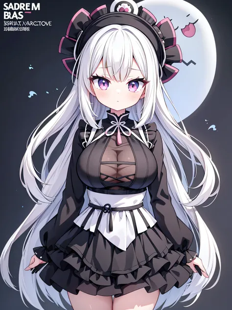 Anime-style image of a woman with white hair and black clothing, Cute 3D anime girl render, Cute anime waifu in a nice dress, Anime VTuber Full Body Model, Anime girl in a black dress, Gothic Maiden Anime Girl, Highly detailed characters, Official characte...