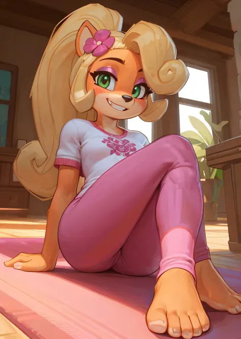 [Coco bandicoot], [Uploaded to e621.net; (Pixelsketcher), (wamudraws)], ((masterpiece)), ((HD)), ((solo portrait)), ((full body)), ((front view)), ((low angle view)), ((feet visible)), ((detailed fur)), ((detailed shading)), ((beautiful render art)), ((int...