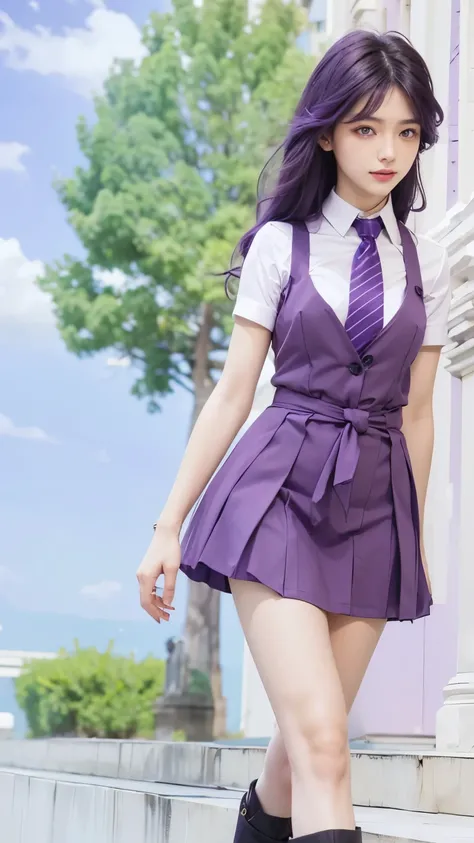 Preety woman, long hair, purple hair,Wearing a purple tie and purple shirt ( purple eyes 2.1 ) 