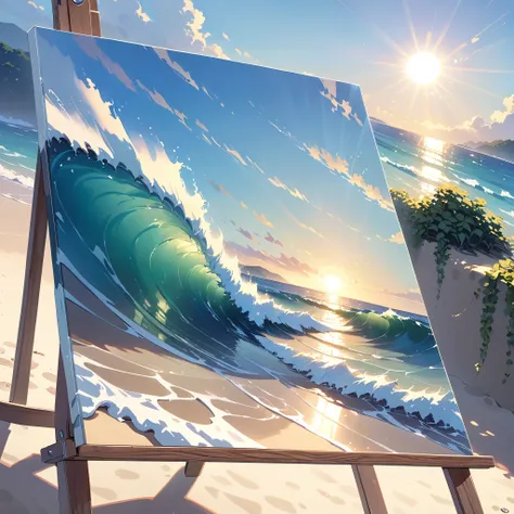 Highest quality、detailed、For more information、beautifully、Anime Scenery、summer、Ocean、Ocean岸、Sandy Beach、beautifulOcean、tide、unmanned、Sun reflection、The Wave、Emotional、Attractive landscape painting、bright、Shadow、beautiful、