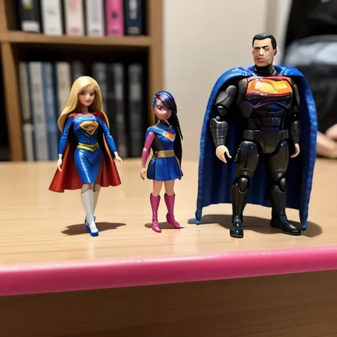 Supergirl、barbie doll collection、Accurate Mattel product、Next to it is a Robocop figure、１Supergirlのバービー人形と１Robocop figures lined up、