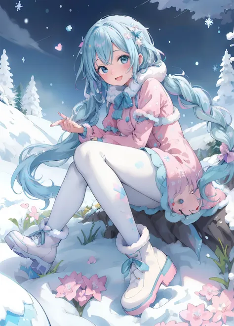 (masterpiece、Highest quality、Highest quality、Official Art、Beautiful and beautiful:1.2)、(One girl:1.3)Hatsune Miku、Twin tails,Beautiful breasts,Stand in front of the photo、1 girl in,whole body,a short bob, But long braids, rainbow colored hair,long boots,Op...