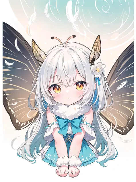 mothgirlcpt, moth antennae, moth wings, 独奏, 1girl, drooping tactile sensation、cute、fluffy、light production、silkworm moth,((beaut...