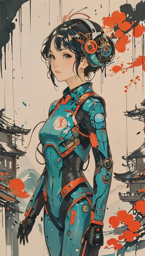 sketch、The Style of Kawanabe Kyosai、Girl、Powered Suit、Futuristic Design