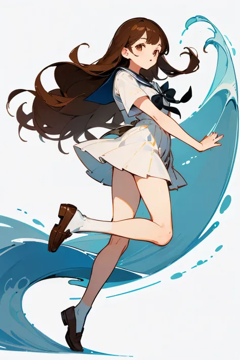 (Top quality illustrations:1.3)、whole body、Character portrait、Long Wave、fine、woman、cute、Sailor suit、Short sleeve、loafers、Brown Hair、Small breasts