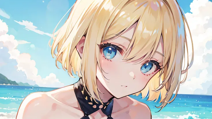 Swimwear,woman,Blonde Bob,Background is the sea