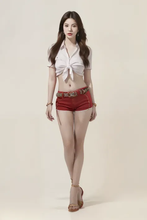 ((beauty eyebrows:1.4,beauty eyes:1.4,head out of frame:1.4,lower body:1.4,covering crotch:1.4,(((hand between legs:1.4))))),(((((full body:1.4,standing:1.4,looking at downside:1.4)),((red micro shorts:1.4,)),calf:1.4,ankle:1.4,high angle:1.4,knees togethe...