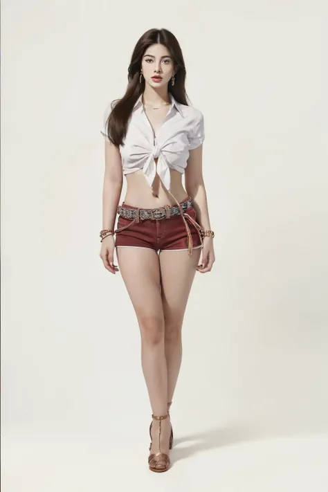 ((beauty eyebrows:1.4,beauty eyes:1.4,head out of frame:1.4,lower body:1.4,covering crotch:1.4,(((hand between legs:1.4))))),(((((full body:1.4,standing:1.4,looking at downside:1.4)),((red micro shorts:1.4,)),calf:1.4,ankle:1.4,high angle:1.4,knees togethe...