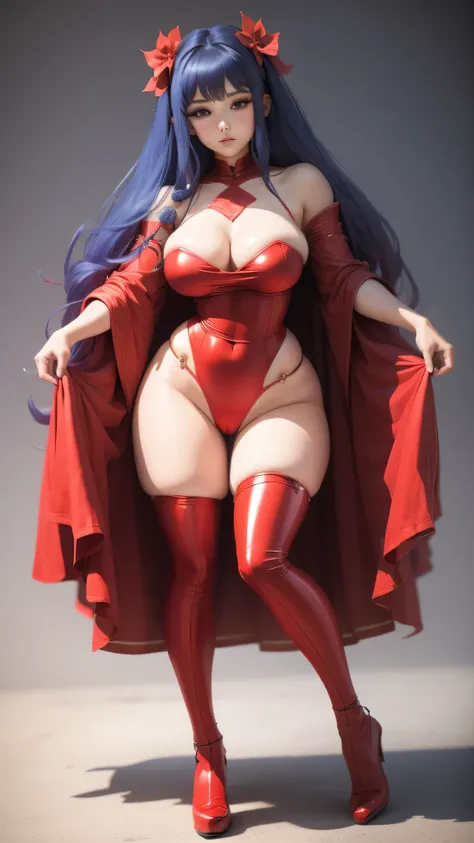 Shampoo beautiful with her red outfit big breasts and big hips small waist full body